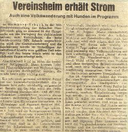 Zeitungsartikel: Vereinsheim erhält Strom